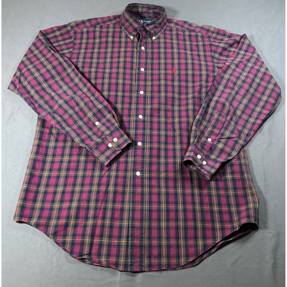 Ralph Lauren Classic Fit Plaid Button Down Shirt Mens 15.5 M Red Green Check